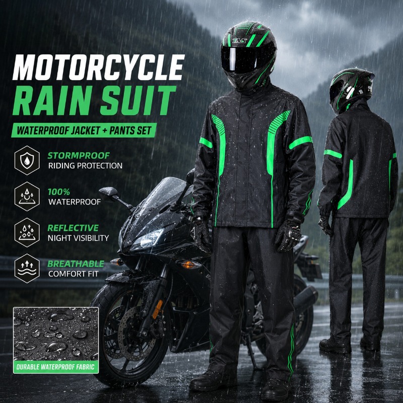 Motorcycle Gear Jacket And Pants - Motorrad-Regenanzug Wasserdichte Jacke + Hosen-Set, Reflektierende